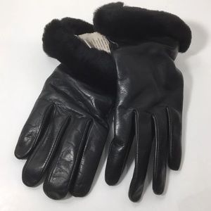 UGG Large Fur Trim Leather Gloves